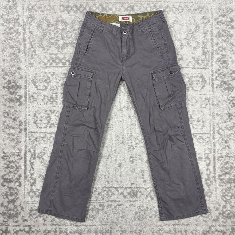 Levis Cargo Pants Gray Youth Loose Y2K Baggy Casual Pants Size 27x27 14 Regular